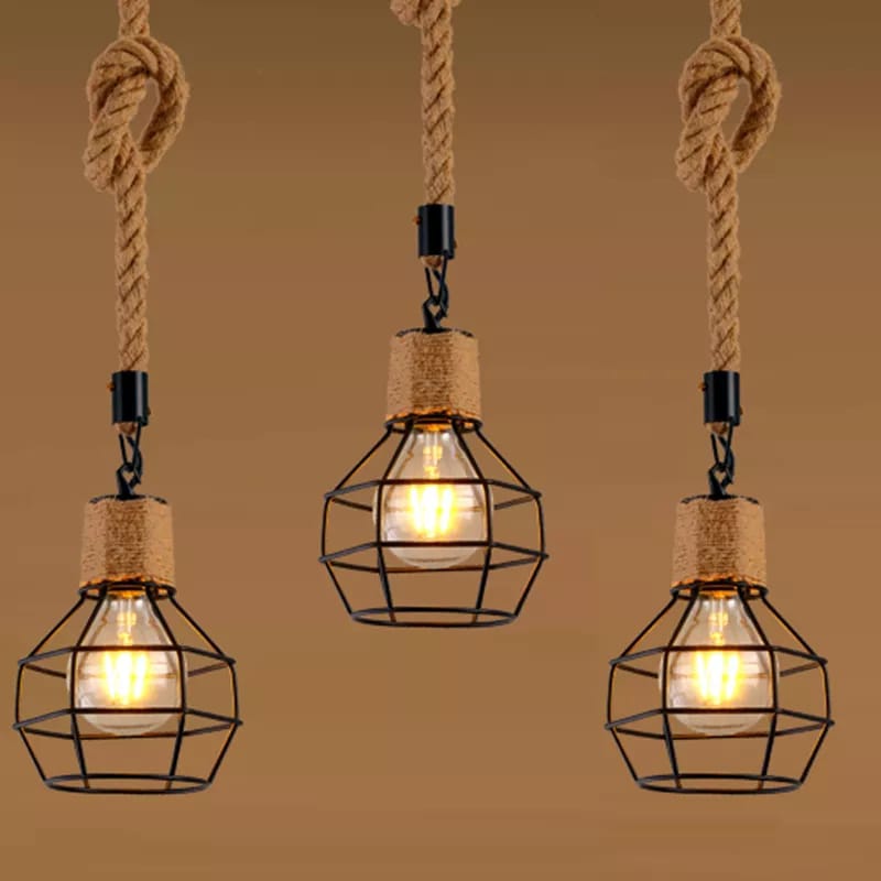 Vintage iron hemp rope pendant light
